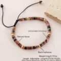 Bracciale con perle in pietra naturale e ematite nera regolabile gioiello unisex artigianale - Linea Nera Venatura Rossa (NAO09-3)