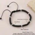 Bracciale intrecciato regolabile in pietra lavica nera e perline d'argento stile boho per uomo - Pietra Lavica Nera (NAO09-5)