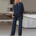Chic solid color loose casual irregular chiffon two-piece suit for women, elegant daily wear. - S / Top And Bottom / Black