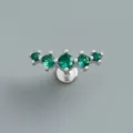 Macro view of curved S925 sterling silver labret earring set with five green zircons - Curved Green Zirconia Inlaid Style (EH1775) / 1PC / White Gold