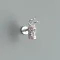 Dettaglio orecchino a bottone mazza da golf, argento S925 smalto rosa e zirconi. - Design a mazza da golf / Argento 925 / Oro bianco