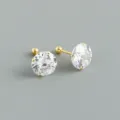 Orecchini a lobo in argento sterling 925 con zircone singolo, quattro griffe e chiusura a vite. - 10mm / Oro