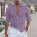 Chemise homme decontractée manches longues en coton lin couleur unie plage été. - S / Rose Lotus