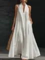 Elegantes weißes Neckholder Maxikleid für Damen, ärmelloses lässiges Sommer Strandkleid. - S / Weiß