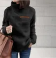 Women fleece high neck sweater winter casual warm long sleeve pullover with zipper chest pocket - S / Tops / Black