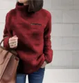 Women red fleece turtleneck sweater winter warm pullover with chest zipper pocket stylish top - S / Tops / Burgundy