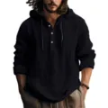 Chemise Noir à Capuche Manches Longues en Lin pour Homme Haut Décontracté Variante - Noir