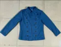 Classic blue vintage long sleeve faux suede jacket with stylish double breasted buttons. - Blue