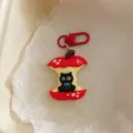Cute black cat apple keychain bag charm cartoon pendant aesthetic backpack accessory bestie gift - Large Apple Black Cat - Sitting on Apple