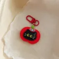 Detailed view of cute cartoon apple black cat keychain, vibrant bag pendant charm accessory. - Large Apple Black Cat - Apple Head