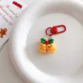 Cute Christmas bell keychain pendant with red clasp and festive elements for bags and gifts. - Bell