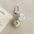 Cute green coconut food toy keychain detail, metal clasp and heart pendant, bag charm accessory. - Green Coconut Pendant