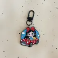 Cute big-eyed girl acrylic keychain with red polka dot car charm and black clasp. - Big-Eyed Girl - Sports Car