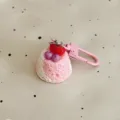 Cute strawberry cake keychain detail, realistic resin fruit dessert bag charm accessory. - Fruit Cake - Pink