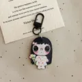 Detailopname van schattige acryl sleutelhanger met grote ogen, perfect tasaccessoire cadeau. - Meisje met Grote Ogen - Bloemenjurk