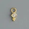 Pendente per orecchino DIY in argento S925 dorato con zircone quadrato e tre piccole perline. - Stile 13 Strass Quadrato Tre Sfere (Oro - Pezzo Singolo)
