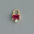 Ciondolo per orecchini DIY in argento sterling con gemma rossa e diamante trasparente. - Stile 23 Gemma Rossa Rettangolare a Pietra Singola (Solo Ciondolo) / Oro