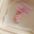 Schattige cartoonmeisje sleutelhanger hanger met roze konijnenoren voor dagelijks tas - Kattenmeisje / Roze