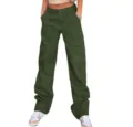 Women high waist dark green cargo pants loose streetwear multi-pocket straight trousers - S / Army Green