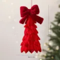 Rode fluwelen kerstboom hangend ornament met strik, 14 cm rode feestelijke vakantiedecoratie-item. - Enkel Stuk / Rode Boom