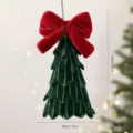 Fluwelen kerstboom ornament met rode strik, desktop vakantie hangende decoratie 14cm - Enkel Stuk / Donkergroene Boom