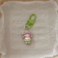 Cute cartoon girl keychain with green clasp, sweet bag charm and student backpack pendant. - Green