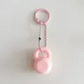 Pink mini kettlebell keychain bag charm detail, cute fitness backpack pendant accessory. - Pink