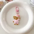 Cute cartoon pajama bear keychain detail, pink cute bag pendant student backpack ornament. - Pink Pajamas Bear