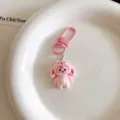 Cute pink cartoon rabbit doll keychain pendant detail, perfect bag charm for girls and students. - 1 Piece / Pink