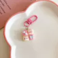 Cute four-grid bread cat and pig keychain pendant, sweet pink bag hanging accessory gift. - Four-Connected Bread Cat Pig Pendant / Deep Pink