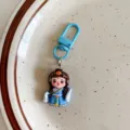 Cute Chinese style cartoon girl keychain pendant detail, ethnic costume backpack charm. - Ethnic Style Girl / Blue