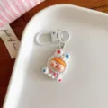 Cute chubby cartoon character keychain bag charm aesthetic backpack accessory for girls - White