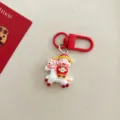 Detail view of Chinese God of Wealth horse keychain, festive red cartoon bag charm. - White God of Wealth Horse