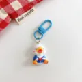 Cute cartoon duck keychain bag charm aesthetic pendant backpack accessory gift detail view - Social Duck - Blue