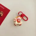 Cute Chinese God of Wealth horse keychain charm, festive bag accessory for New Year gift. - Beige God of Wealth Horse