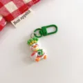 Cute cartoon duck keychain bag charm with money headband and lucky mahjong tile pendant accessory - Social Duck - Green