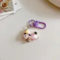 Cute cartoon running pony keychain bag charm, pink cute design with purple clasp for students. - Purple