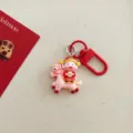 New Year God of Wealth horse keychain cartoon bag charm cute red metal pendant gift - Pink God of Wealth Horse