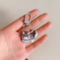 Cute cartoon cat keychain pendant grey metal clasp bag charm school bag accessory student gift - Gray