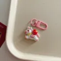 Cute pink cartoon horse keychain with red bag, stylish bag charm and creative accessory. - Pony With Backpack