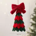 Fluwelen kerstboom hangend ornament met rode strik, feestelijke kerstdecoratie thuis. - Enkel Stuk / Rood-Groene Boom