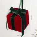 Red velvet gift box with green bow ribbon, perfect for Christmas tree decoration and festive pendants. - Gift Box Pendant Style / 8cm / Burgundy