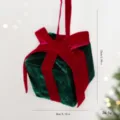 Green velvet Christmas gift box ornament with red bow, holiday tree hanging decor, 10cm. - Gift Box Pendant Style / 8cm / Dark Green