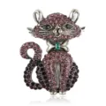 Exquisite rhinestone Persian cat brooch, detailed crystal animal pin for women apparel decoration. - Purple (XZ4855A)