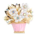 Elegant pearl flower basket brooch, gold-plated alloy with sparkling rhinestones for daily wear. - Pink Flower Basket (xz4765A) / Pink