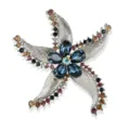 Elegant rhinestone starfish brooch for women, luxury silver tone crystal lapel pin jewelry. - Blue