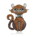 Exquisite rhinestone cat brooch detail, sparkling orange crystals and green crystal eyes design. - Coffee (XZ4855C)