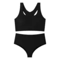 Ensemble de lingerie soutien-gorge sans armature et slip taille haute en soie noire. - S / Haut et Bas / Noir