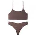 Seamless brown bralette and thong lingerie set, breathable daily underwear for women. - S / Top And Bottom / Dark Brown