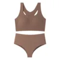 Ensemble soutien-gorge et culotte sans coutures push-up en soie glacée marron moka - S / Haut et Bas / Café au Lait